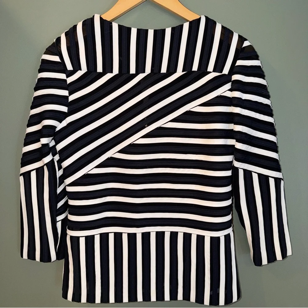 Chico’s Travelers Dottie Striped Mesh Zip Front Jacket 00 XS